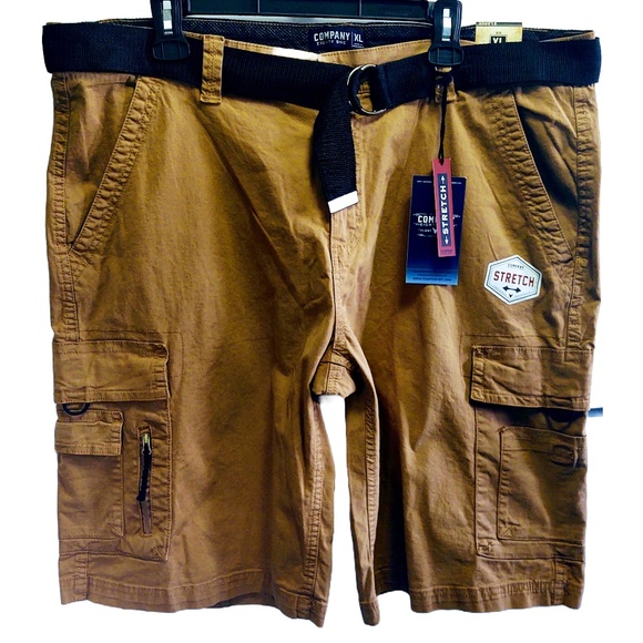 NWT MEN'S COMPANY EIGHTY ONE C12SH490 DARK CHINO BELTED CARGO COTTON SHORTS XL - Picture 1 of 15